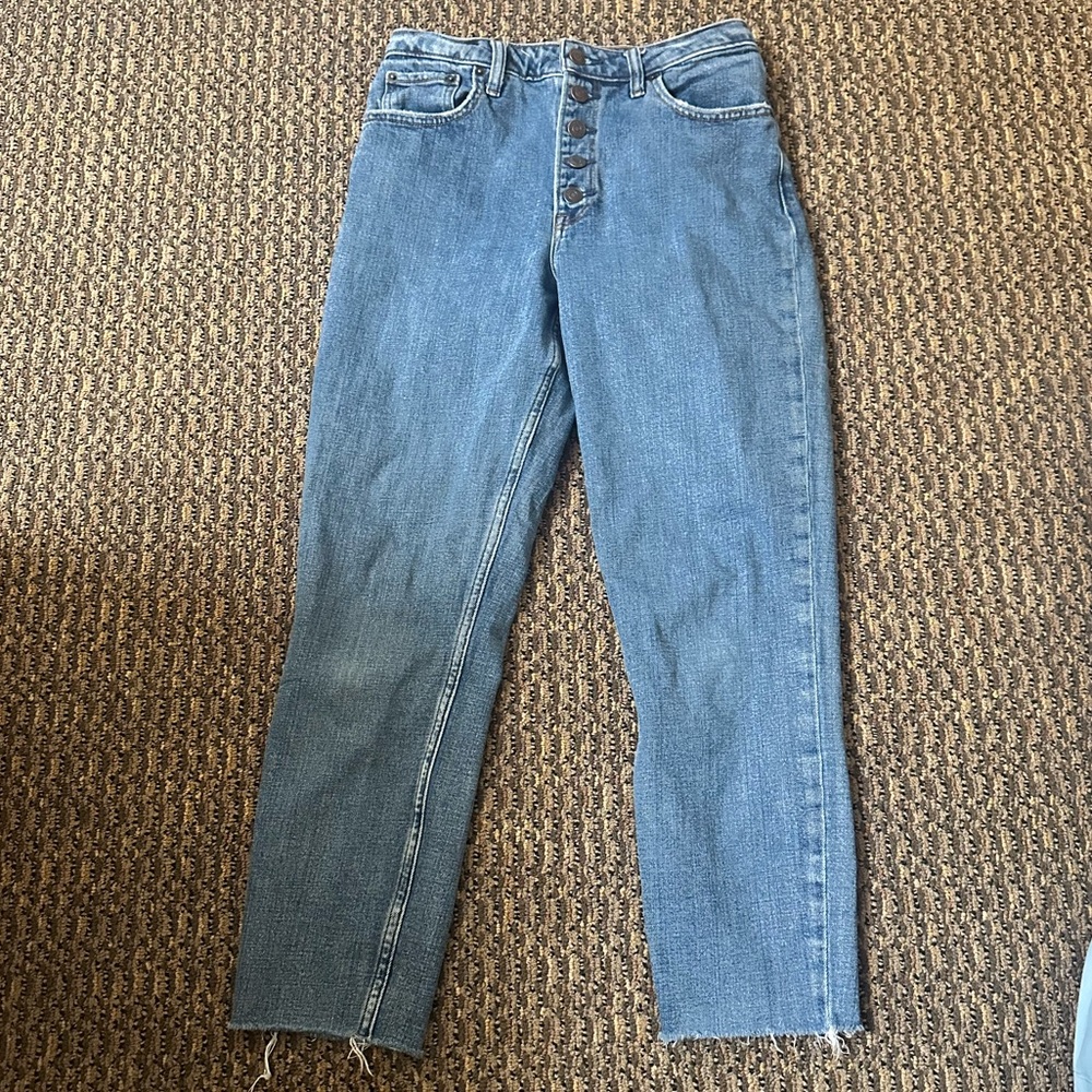 Abercrombie & Fitch High-Rise Button-Fly Straight Jeans - Light Blue